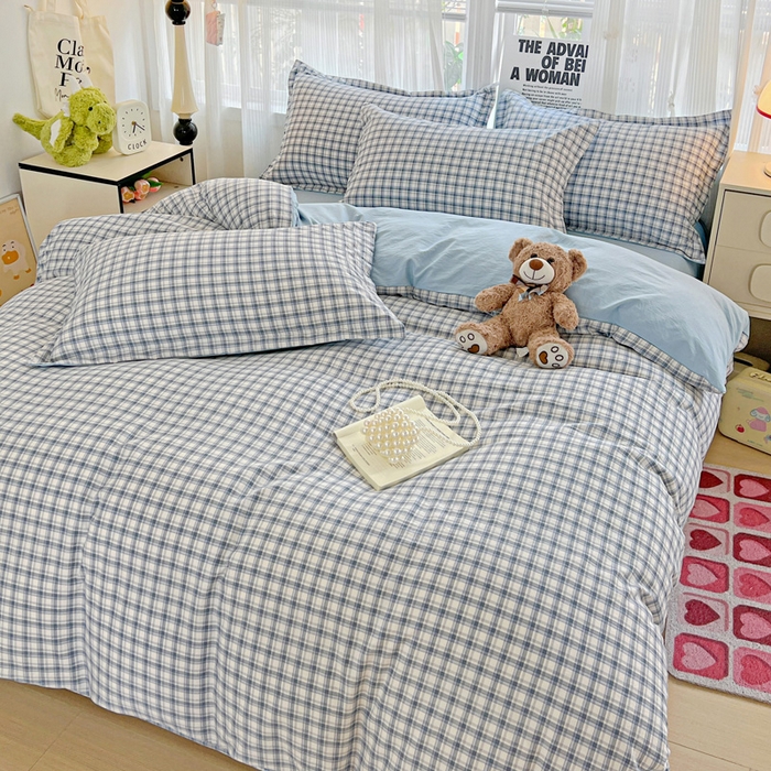 91家纺网 家纺一手货源 找家纺 欢博莱  2025新款仿纯棉四件套学生宿舍三件套单被套 麦斯-蓝