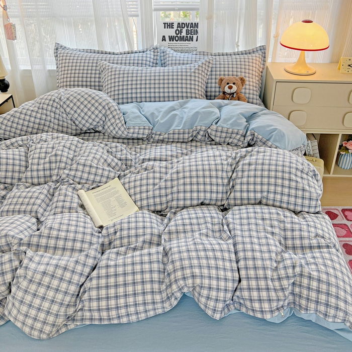 91家纺网 家纺一手货源 找家纺 欢博莱  2025新款仿纯棉四件套学生宿舍三件套单被套 麦斯-蓝