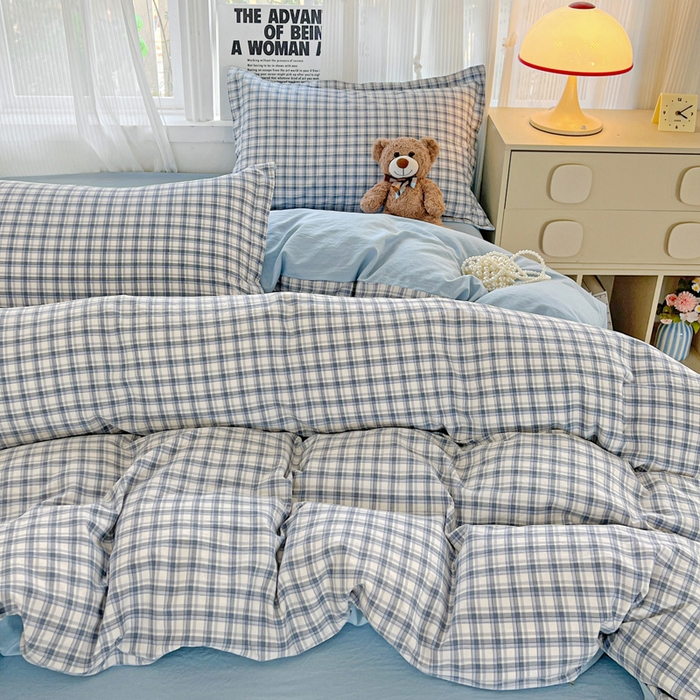 91家纺网 家纺一手货源 找家纺 欢博莱  2025新款仿纯棉四件套学生宿舍三件套单被套 麦斯-蓝