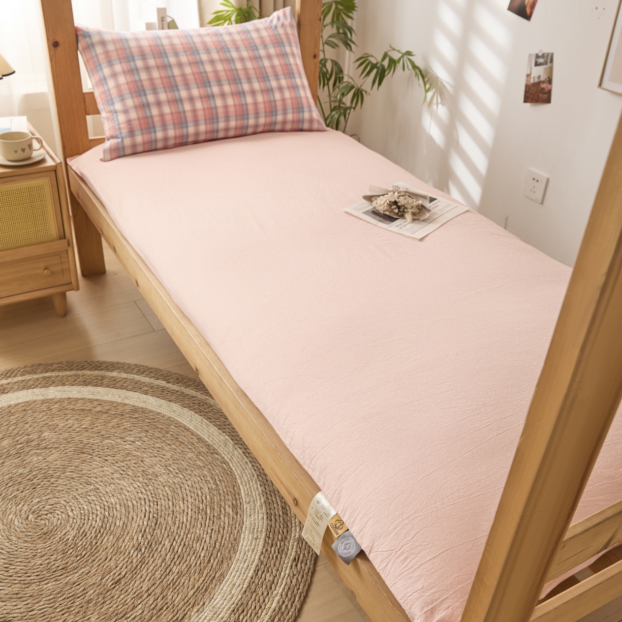 91家纺网 家纺一手货源 找家纺 爱屋及屋 2025新款水洗棉学生季大礼包学生宿舍六件套棉花被+棉花垫子+枕头+三件套一站式全套 清新格