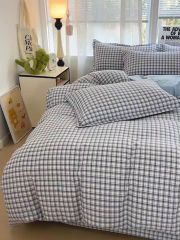 91家纺网 家纺一手货源 找家纺 欢博莱  2025新款仿纯棉四件套学生宿舍三件套单被套 麦斯-蓝