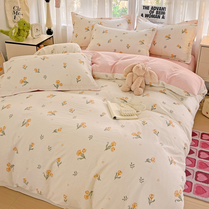 91家纺网 家纺一手货源 找家纺 欢博莱  2025新款仿纯棉四件套学生宿舍三件套单被套 明媚-桔