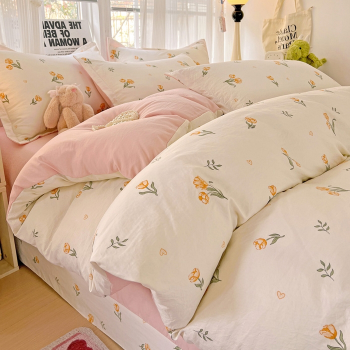 91家纺网 家纺一手货源 找家纺 欢博莱  2025新款仿纯棉四件套学生宿舍三件套单被套 明媚-桔