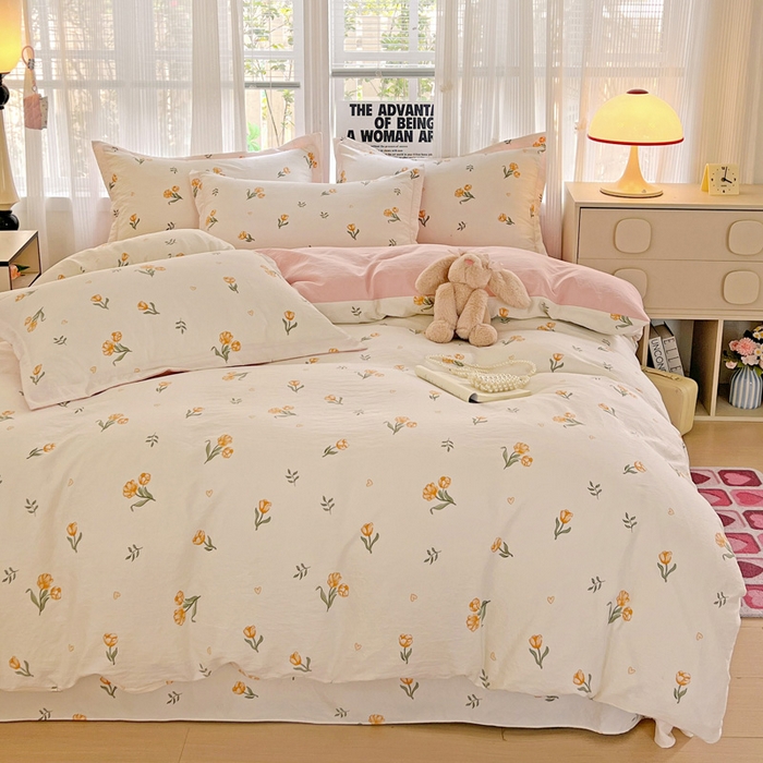 91家纺网 家纺一手货源 找家纺 欢博莱  2025新款仿纯棉四件套学生宿舍三件套单被套 明媚-桔