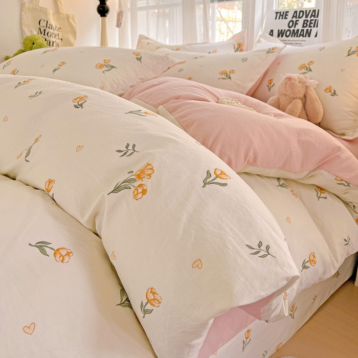 91家纺网 家纺一手货源 找家纺 欢博莱  2025新款仿纯棉四件套学生宿舍三件套单被套 明媚-桔