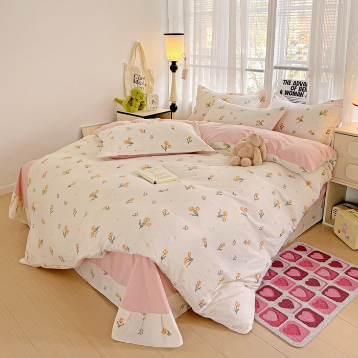 91家纺网 家纺一手货源 找家纺 欢博莱  2025新款仿纯棉四件套学生宿舍三件套单被套 明媚-桔