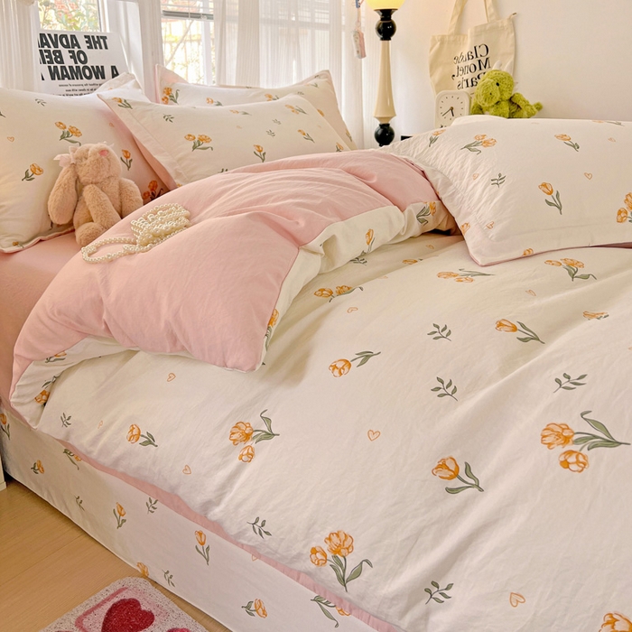 91家纺网 家纺一手货源 找家纺 欢博莱  2025新款仿纯棉四件套学生宿舍三件套单被套 明媚-桔