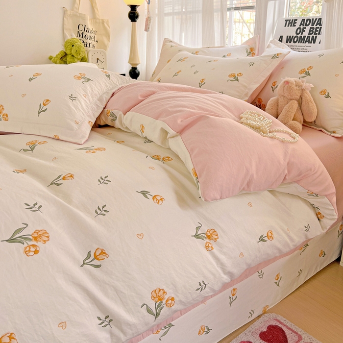 91家纺网 家纺一手货源 找家纺 欢博莱  2025新款仿纯棉四件套学生宿舍三件套单被套 明媚-桔