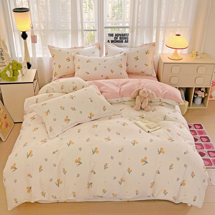 91家纺网 家纺一手货源 找家纺 欢博莱  2025新款仿纯棉四件套学生宿舍三件套单被套 明媚-桔