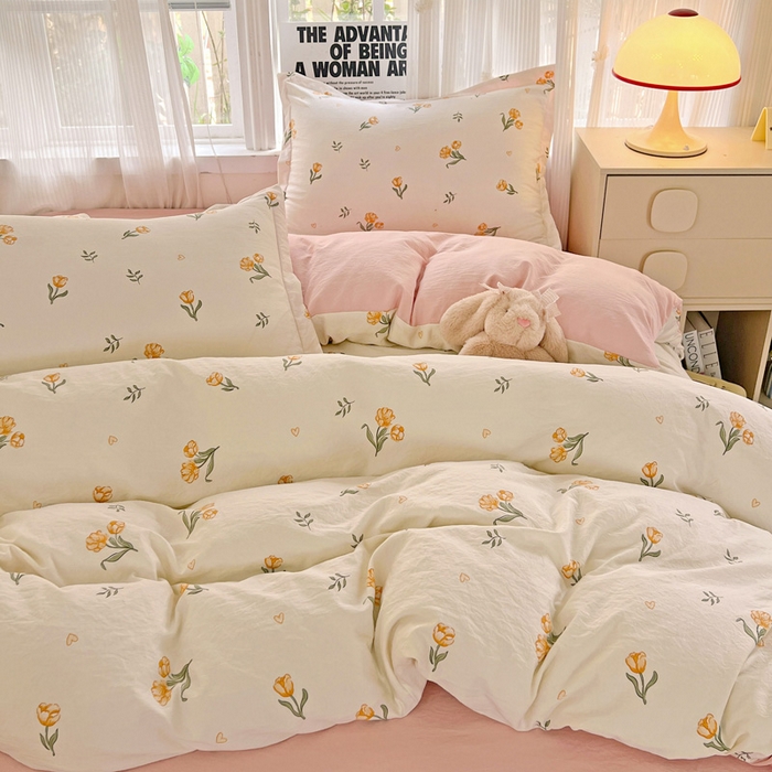 91家纺网 家纺一手货源 找家纺 欢博莱  2025新款仿纯棉四件套学生宿舍三件套单被套 明媚-桔