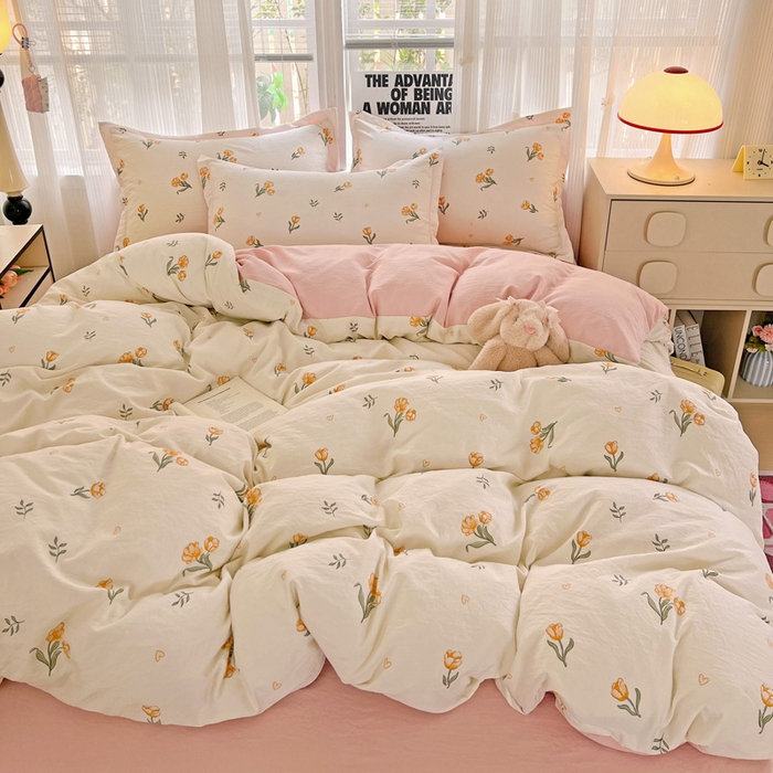 91家纺网 家纺一手货源 找家纺 欢博莱  2025新款仿纯棉四件套学生宿舍三件套单被套 明媚-桔