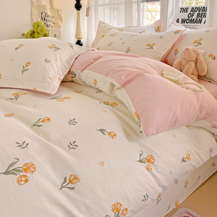 91家纺网 家纺一手货源 找家纺 欢博莱  2025新款仿纯棉四件套学生宿舍三件套单被套 明媚-桔