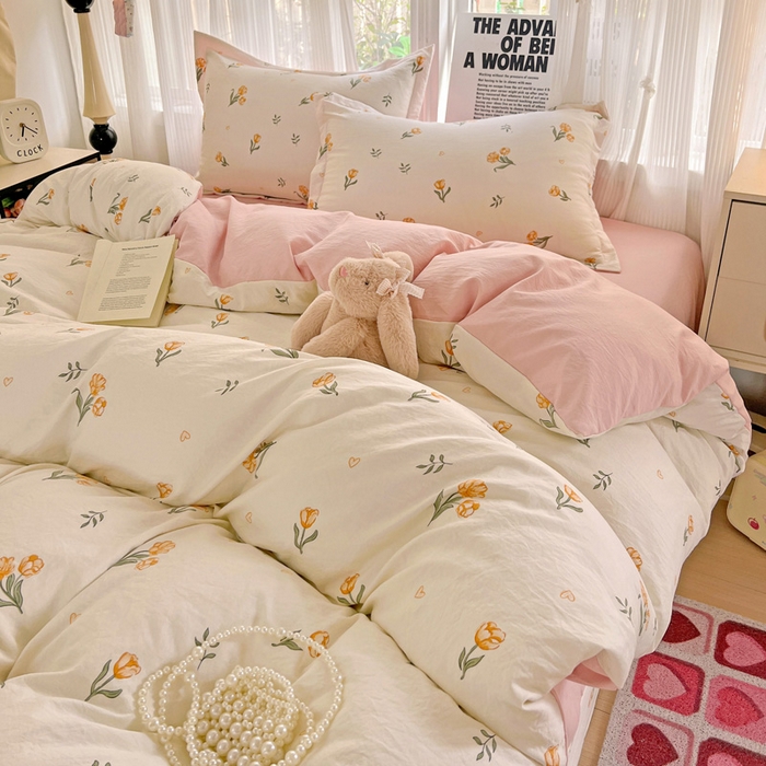 91家纺网 家纺一手货源 找家纺 欢博莱  2025新款仿纯棉四件套学生宿舍三件套单被套 明媚-桔