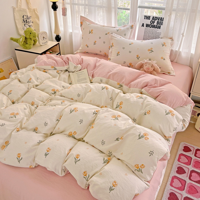 91家纺网 家纺一手货源 找家纺 欢博莱  2025新款仿纯棉四件套学生宿舍三件套单被套 明媚-桔