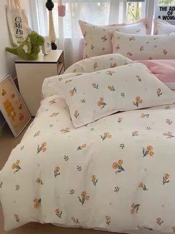 91家纺网 家纺一手货源 找家纺 欢博莱  2025新款仿纯棉四件套学生宿舍三件套单被套 明媚-桔