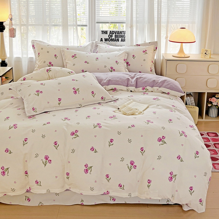 91家纺网 家纺一手货源 找家纺 欢博莱  2025新款仿纯棉四件套学生宿舍三件套单被套 明媚-紫