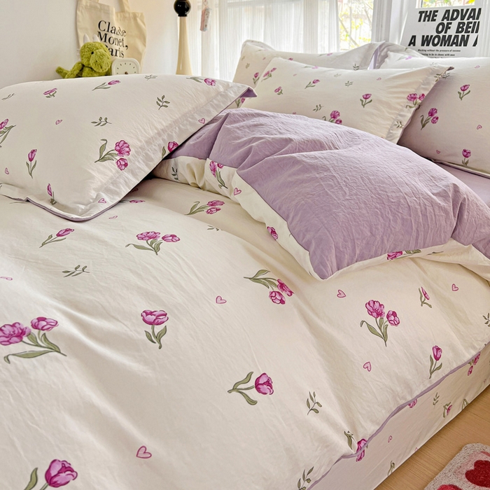 91家纺网 家纺一手货源 找家纺 欢博莱  2025新款仿纯棉四件套学生宿舍三件套单被套 明媚-紫