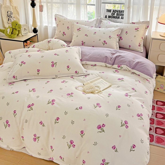 91家纺网 家纺一手货源 找家纺 欢博莱  2025新款仿纯棉四件套学生宿舍三件套单被套 明媚-紫