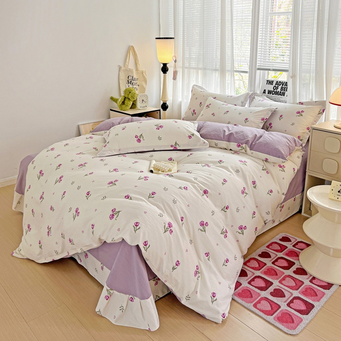 91家纺网 家纺一手货源 找家纺 欢博莱  2025新款仿纯棉四件套学生宿舍三件套单被套 明媚-紫