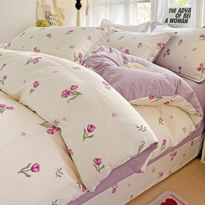 91家纺网 家纺一手货源 找家纺 欢博莱  2025新款仿纯棉四件套学生宿舍三件套单被套 明媚-紫