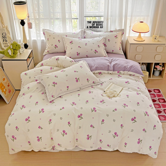 91家纺网 家纺一手货源 找家纺 欢博莱  2025新款仿纯棉四件套学生宿舍三件套单被套 明媚-紫