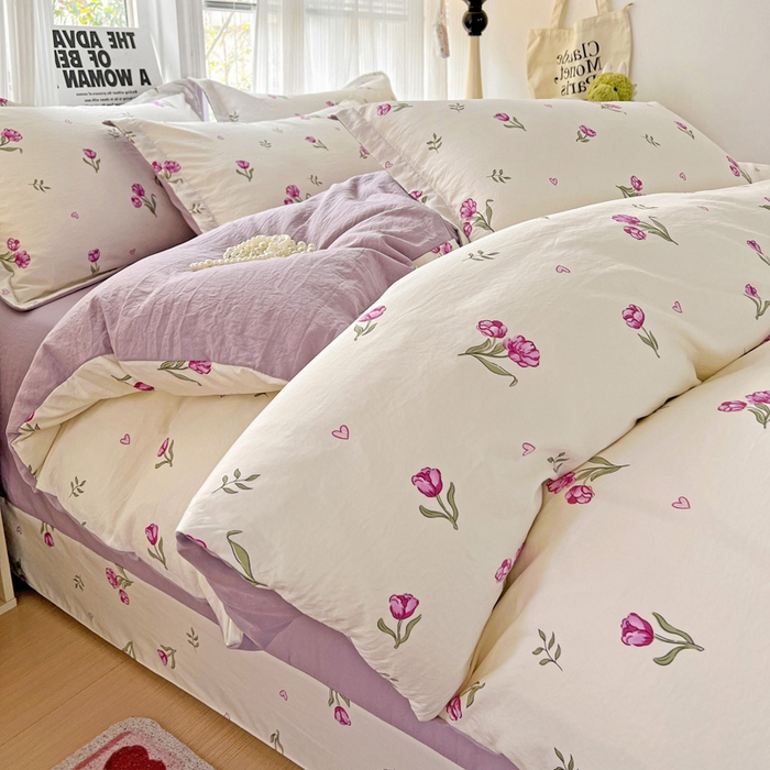 91家纺网 家纺一手货源 找家纺 欢博莱  2025新款仿纯棉四件套学生宿舍三件套单被套 明媚-紫