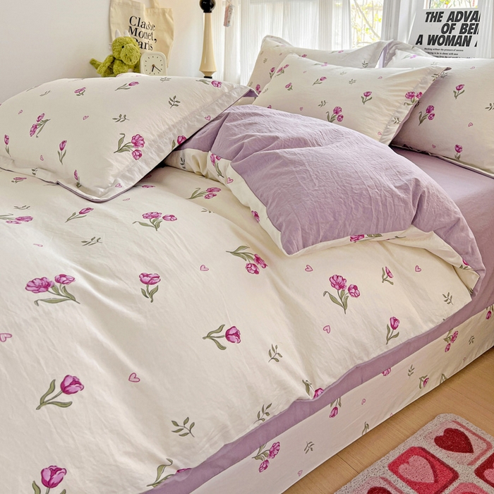 91家纺网 家纺一手货源 找家纺 欢博莱  2025新款仿纯棉四件套学生宿舍三件套单被套 明媚-紫