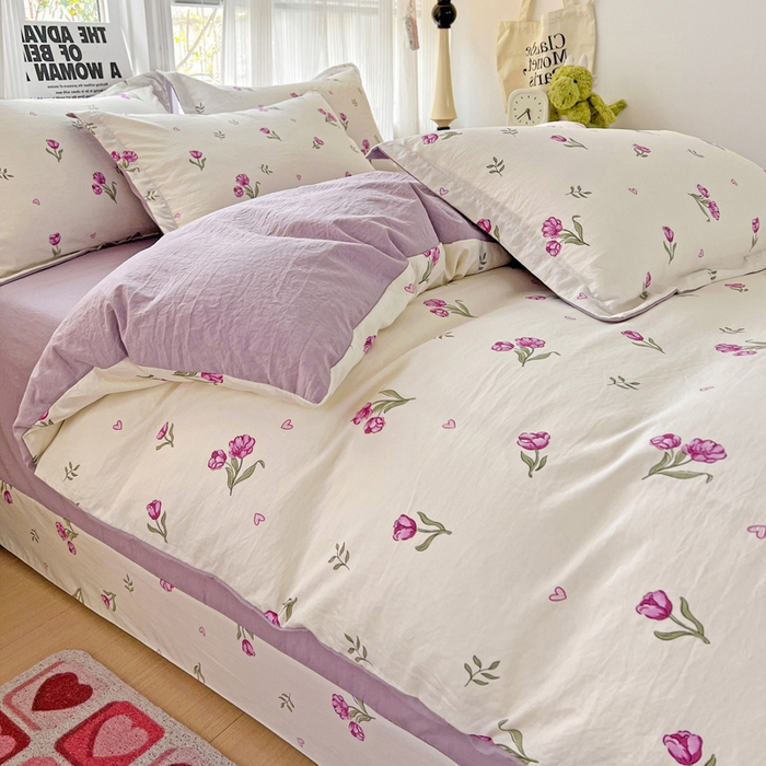 91家纺网 家纺一手货源 找家纺 欢博莱  2025新款仿纯棉四件套学生宿舍三件套单被套 明媚-紫