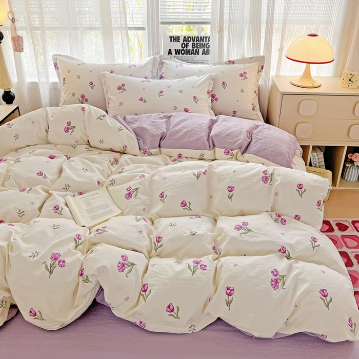 91家纺网 家纺一手货源 找家纺 欢博莱  2025新款仿纯棉四件套学生宿舍三件套单被套 明媚-紫