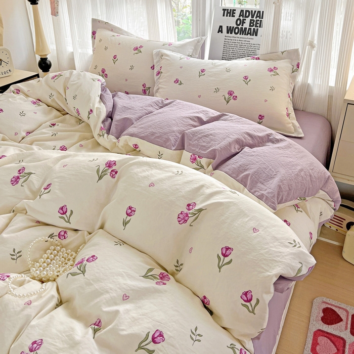 91家纺网 家纺一手货源 找家纺 欢博莱  2025新款仿纯棉四件套学生宿舍三件套单被套 明媚-紫