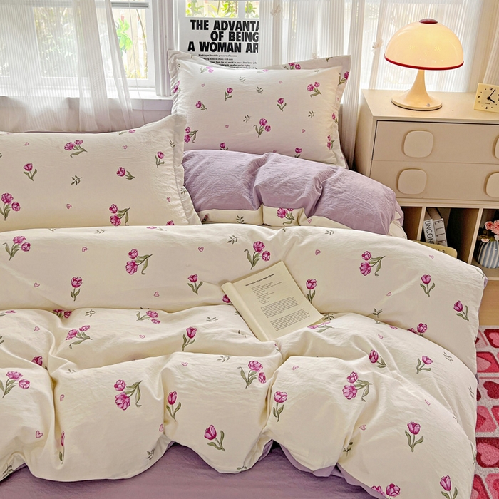 91家纺网 家纺一手货源 找家纺 欢博莱  2025新款仿纯棉四件套学生宿舍三件套单被套 明媚-紫