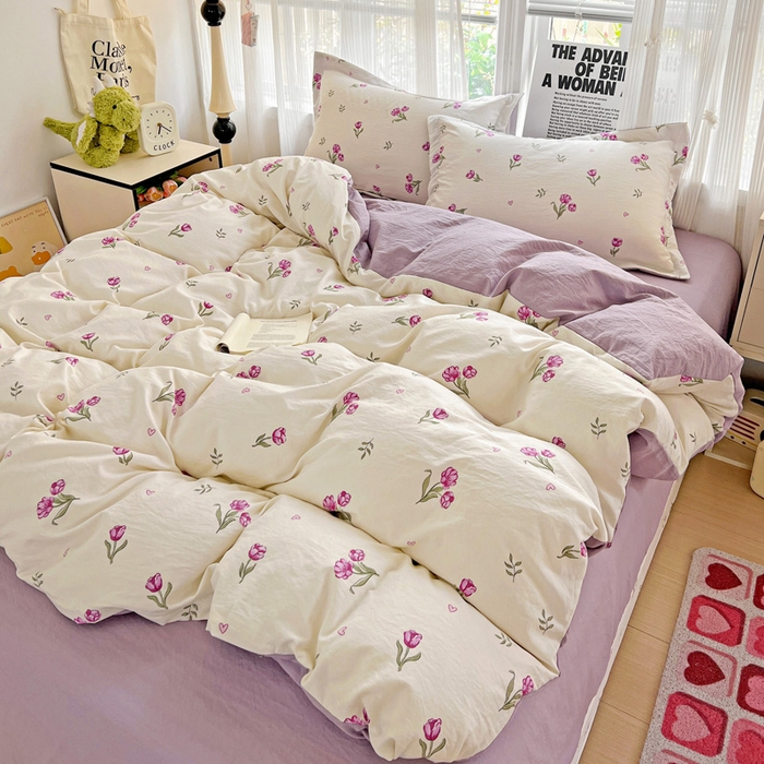 91家纺网 家纺一手货源 找家纺 欢博莱  2025新款仿纯棉四件套学生宿舍三件套单被套 明媚-紫