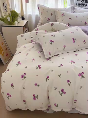 91家纺网 家纺一手货源 找家纺 欢博莱  2025新款仿纯棉四件套学生宿舍三件套单被套 明媚-紫