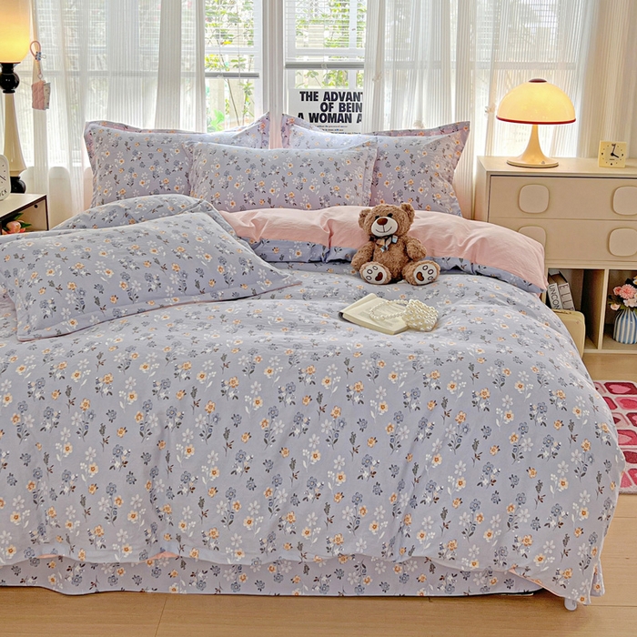 91家纺网 家纺一手货源 找家纺 欢博莱  2025新款仿纯棉四件套学生宿舍三件套单被套 芊叶怡梦-灰