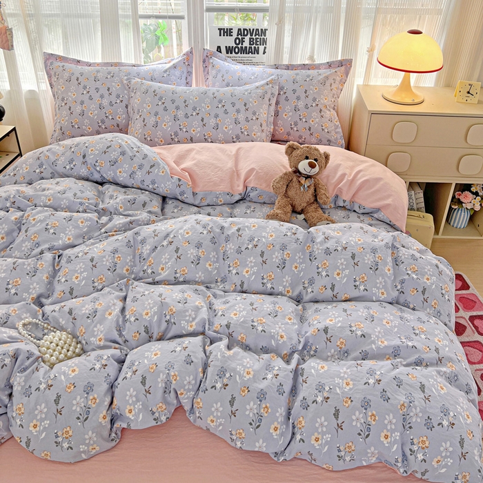 91家纺网 家纺一手货源 找家纺 欢博莱  2025新款仿纯棉四件套学生宿舍三件套单被套 芊叶怡梦-灰