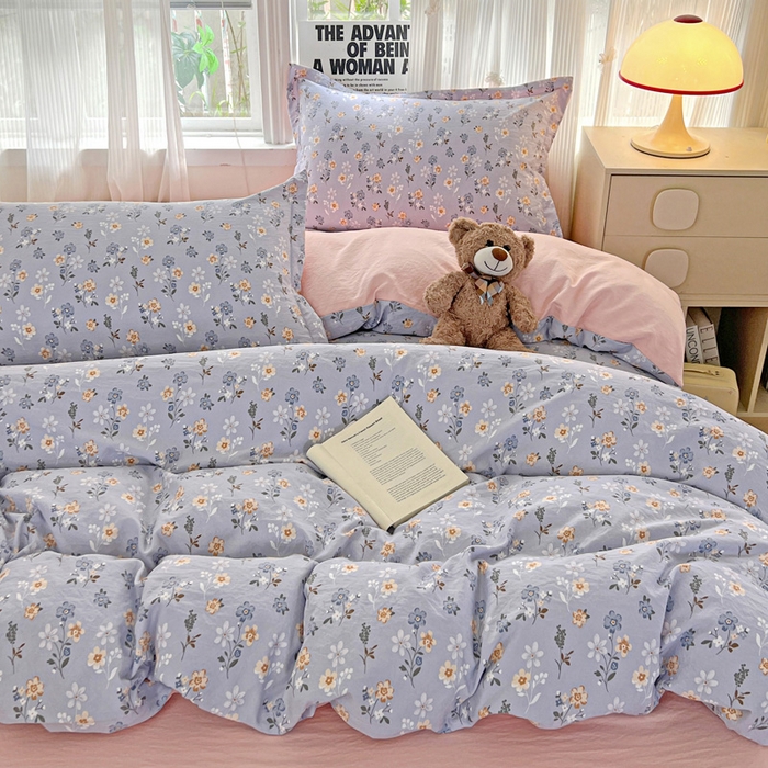 91家纺网 家纺一手货源 找家纺 欢博莱  2025新款仿纯棉四件套学生宿舍三件套单被套 芊叶怡梦-灰