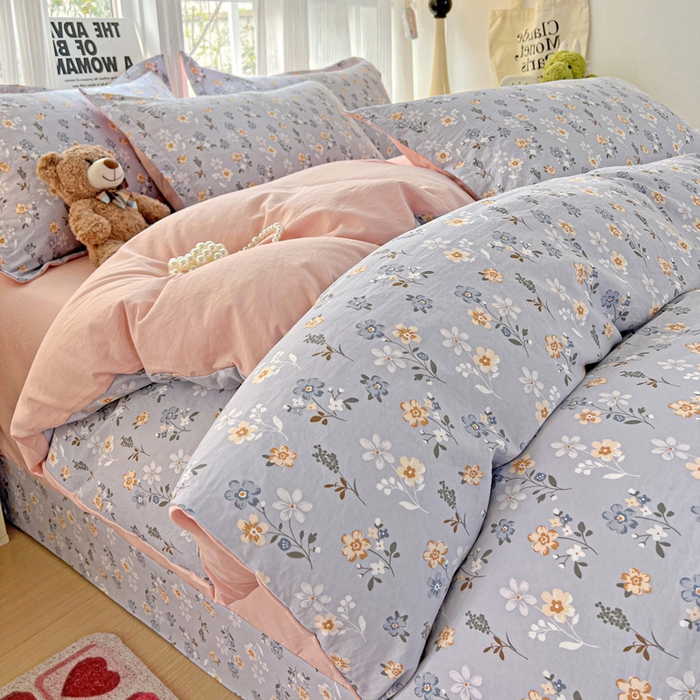 91家纺网 家纺一手货源 找家纺 欢博莱  2025新款仿纯棉四件套学生宿舍三件套单被套 芊叶怡梦-灰