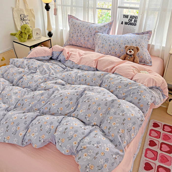 91家纺网 家纺一手货源 找家纺 欢博莱  2025新款仿纯棉四件套学生宿舍三件套单被套 芊叶怡梦-灰