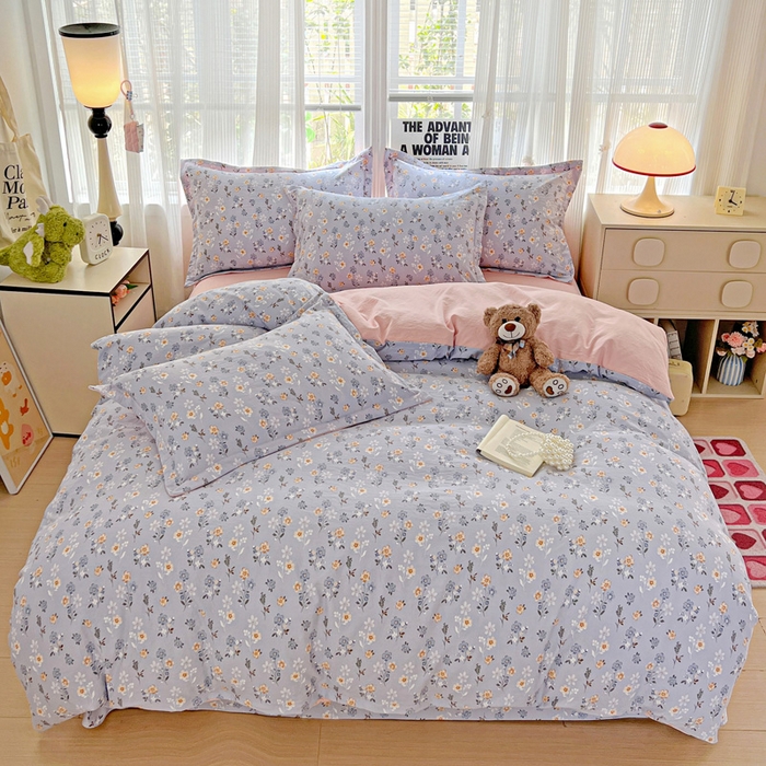 91家纺网 家纺一手货源 找家纺 欢博莱  2025新款仿纯棉四件套学生宿舍三件套单被套 芊叶怡梦-灰