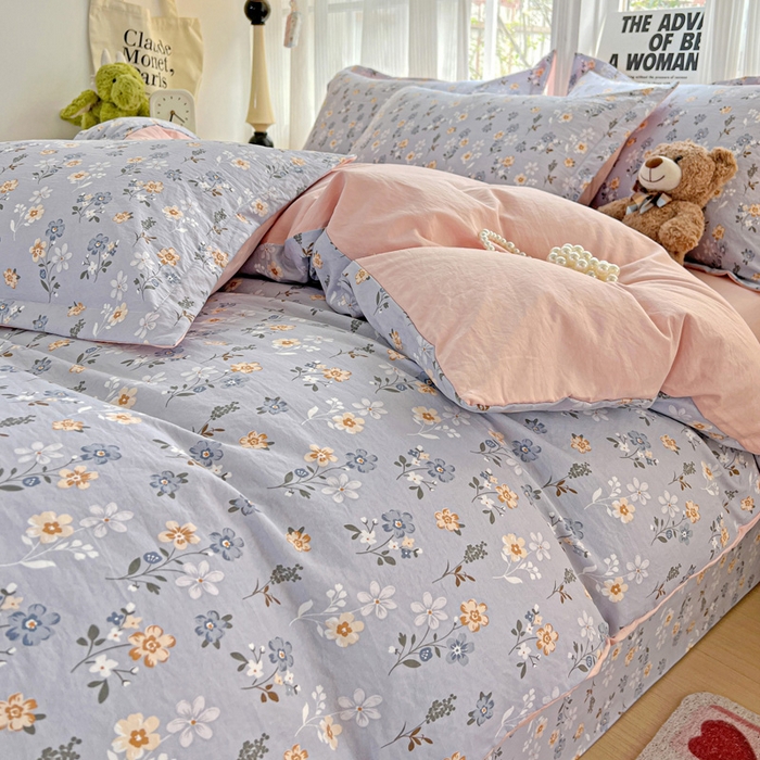 91家纺网 家纺一手货源 找家纺 欢博莱  2025新款仿纯棉四件套学生宿舍三件套单被套 芊叶怡梦-灰