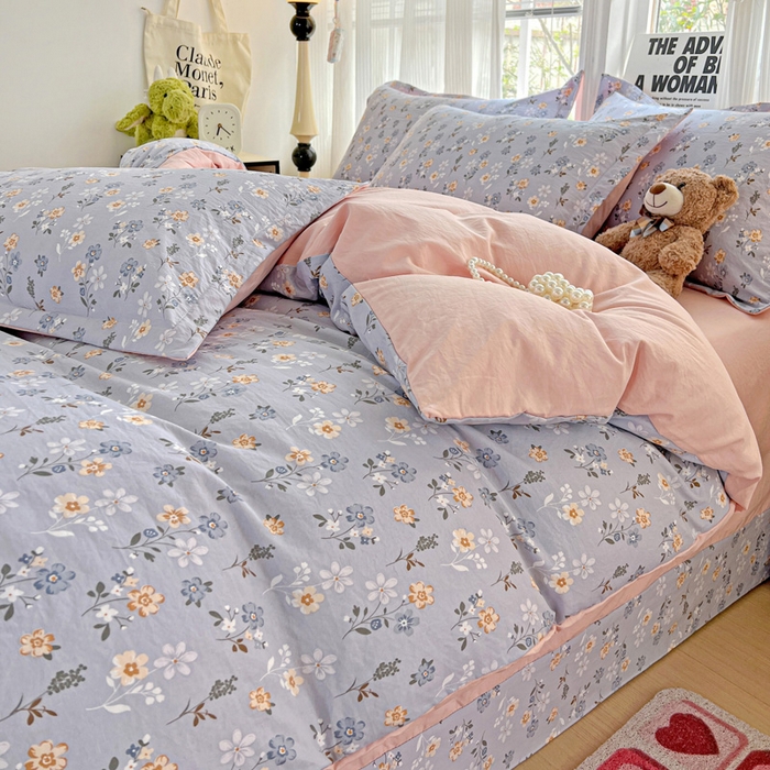 91家纺网 家纺一手货源 找家纺 欢博莱  2025新款仿纯棉四件套学生宿舍三件套单被套 芊叶怡梦-灰