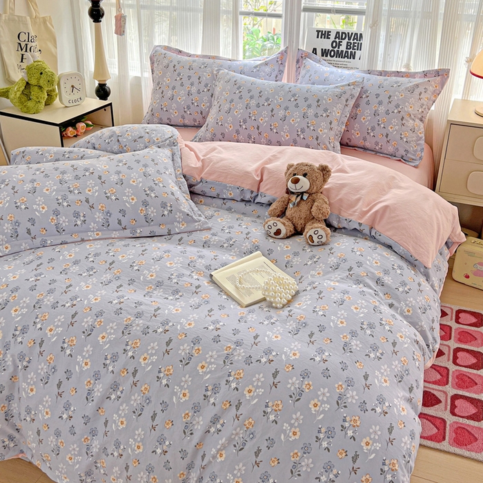 91家纺网 家纺一手货源 找家纺 欢博莱  2025新款仿纯棉四件套学生宿舍三件套单被套 芊叶怡梦-灰