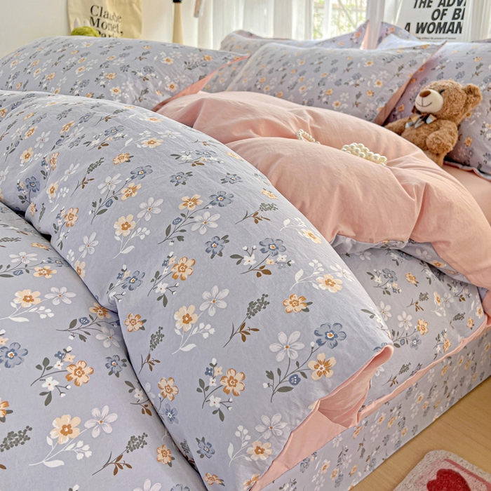 91家纺网 家纺一手货源 找家纺 欢博莱  2025新款仿纯棉四件套学生宿舍三件套单被套 芊叶怡梦-灰