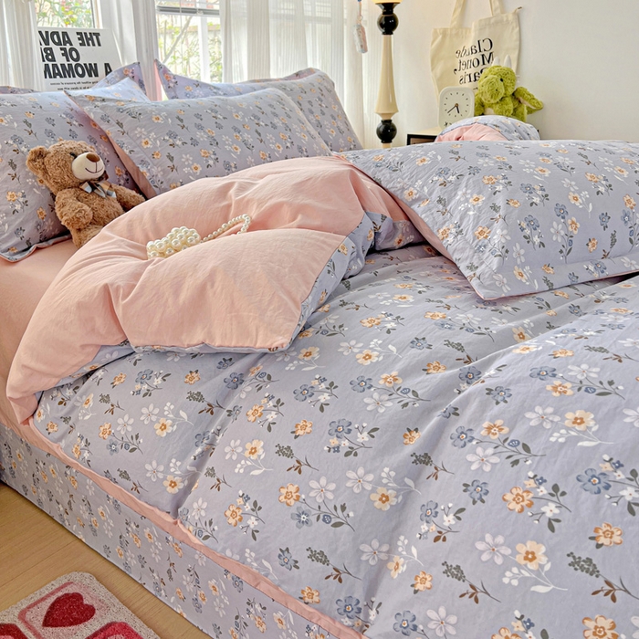 91家纺网 家纺一手货源 找家纺 欢博莱  2025新款仿纯棉四件套学生宿舍三件套单被套 芊叶怡梦-灰