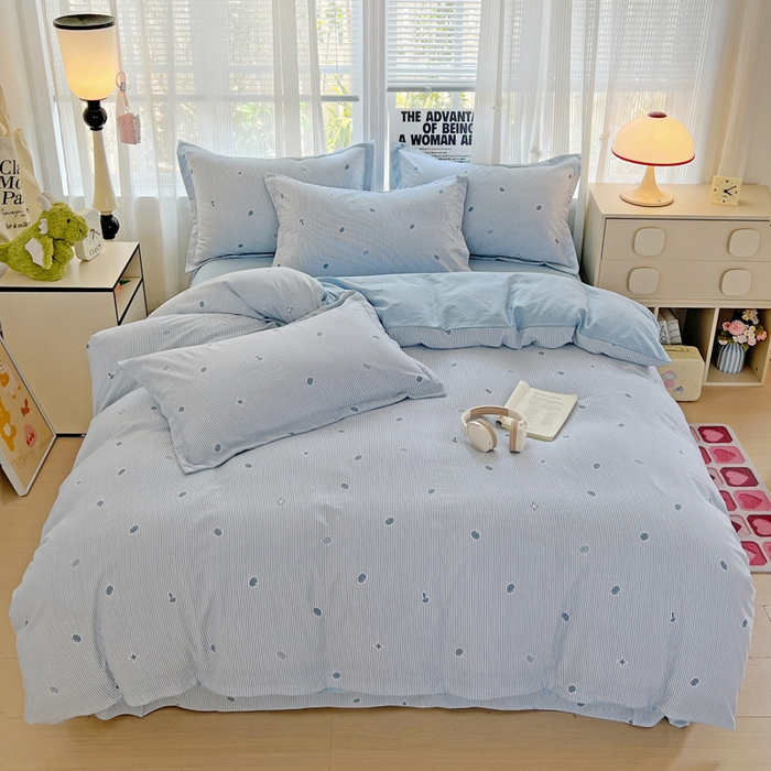 91家纺网 家纺一手货源 找家纺 欢博莱  2025新款仿纯棉四件套学生宿舍三件套单被套 小南瓜-蓝