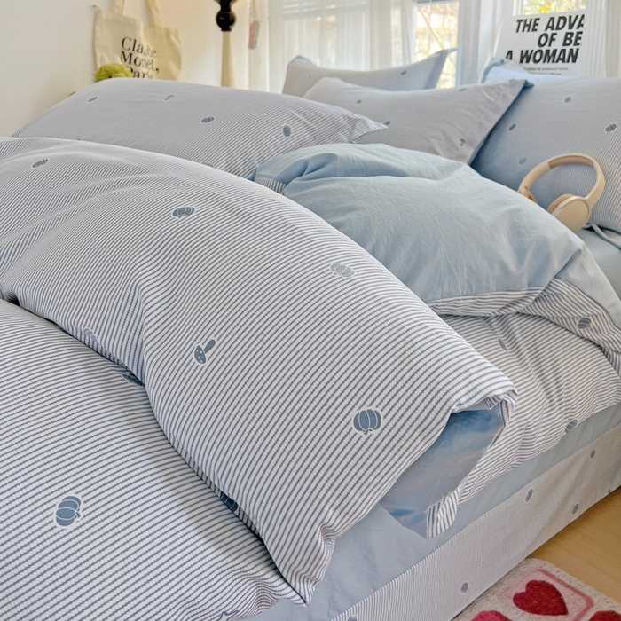 91家纺网 家纺一手货源 找家纺 欢博莱  2025新款仿纯棉四件套学生宿舍三件套单被套 小南瓜-蓝