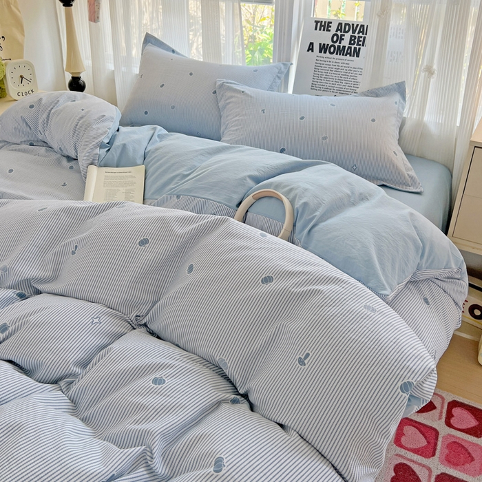 91家纺网 家纺一手货源 找家纺 欢博莱  2025新款仿纯棉四件套学生宿舍三件套单被套 小南瓜-蓝