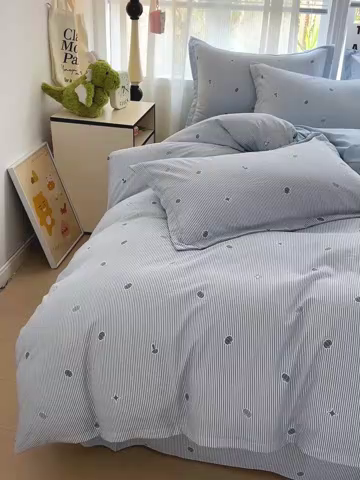 91家纺网 家纺一手货源 找家纺 欢博莱  2025新款仿纯棉四件套学生宿舍三件套单被套 小南瓜-蓝