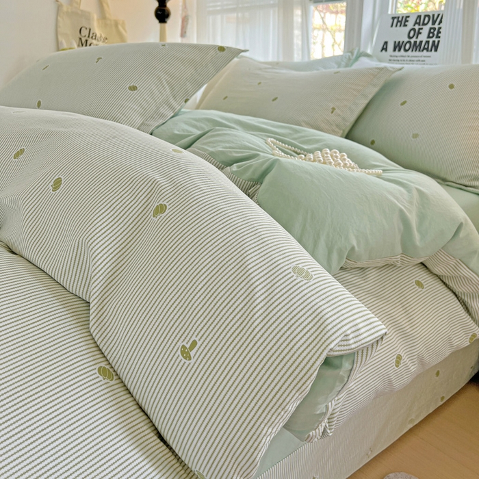 91家纺网 家纺一手货源 找家纺 欢博莱  2025新款仿纯棉四件套学生宿舍三件套单被套 小南瓜-绿