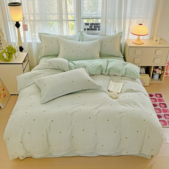 91家纺网 家纺一手货源 找家纺 欢博莱  2025新款仿纯棉四件套学生宿舍三件套单被套 小南瓜-绿